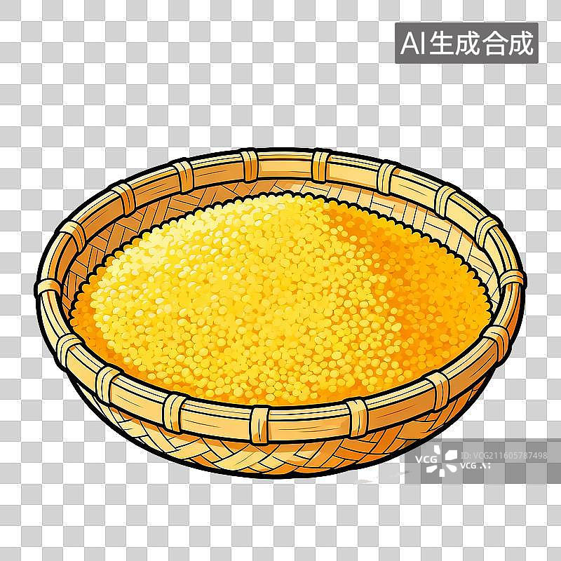 【AI数字艺术】竹编簸箕里的小米图片素材