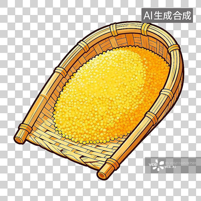 【AI数字艺术】竹编簸箕里的小米图片素材