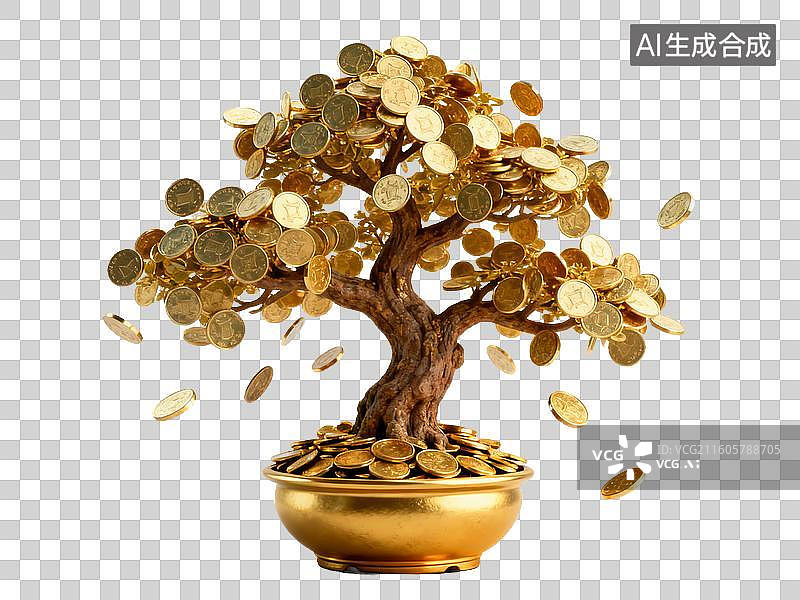 【AI数字艺术】金币树盆景图片素材