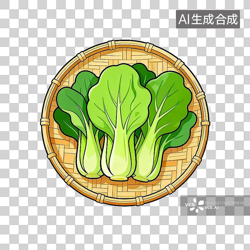 【AI数字艺术】竹编簸箕里的油菜图片素材