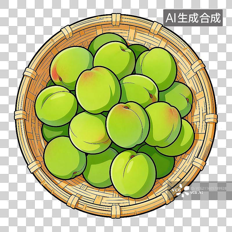 【AI数字艺术】竹编簸箕里的青杏图片素材