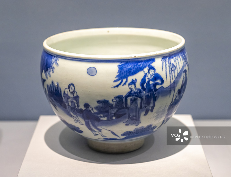 青花山水人物故事图净水碗 明崇祯十二年 中国国家博物馆图片素材