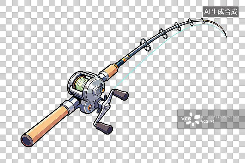 【AI数字艺术】卡通风格，一根路亚钓鱼竿PNG格式的免扣元素图片素材