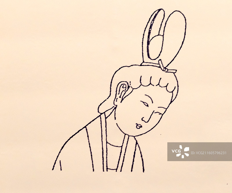 宋代女子戴冠示意图 山口冠 河南偃师北宋画像砖 中国国家博物馆图片素材