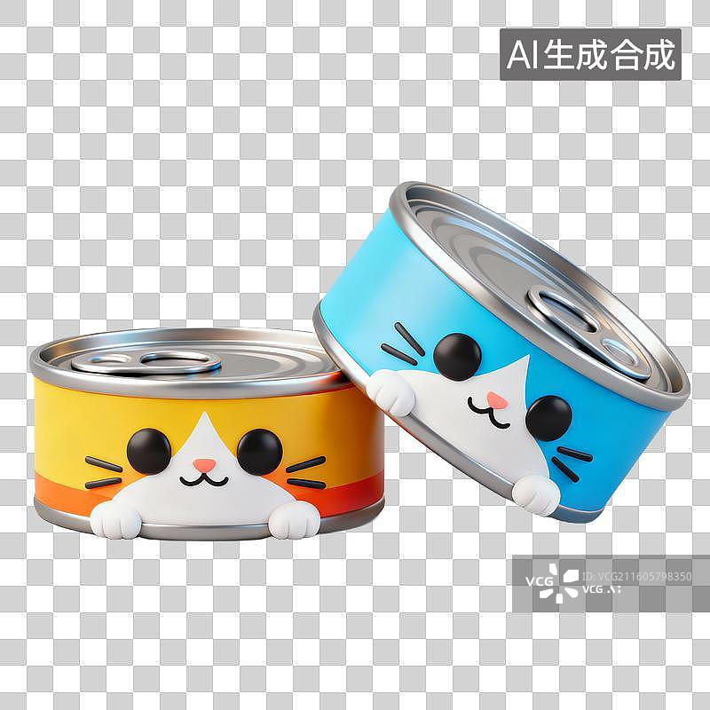 【AI数字艺术】3D拟物风格萌宠经济宠物用品宠物生活系列元素猫咪零食罐头鱼干鱼骨头图片素材