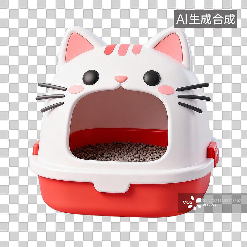 【AI数字艺术】3D拟物风格萌宠经济宠物用品宠物生活系列元素猫砂盆图片素材