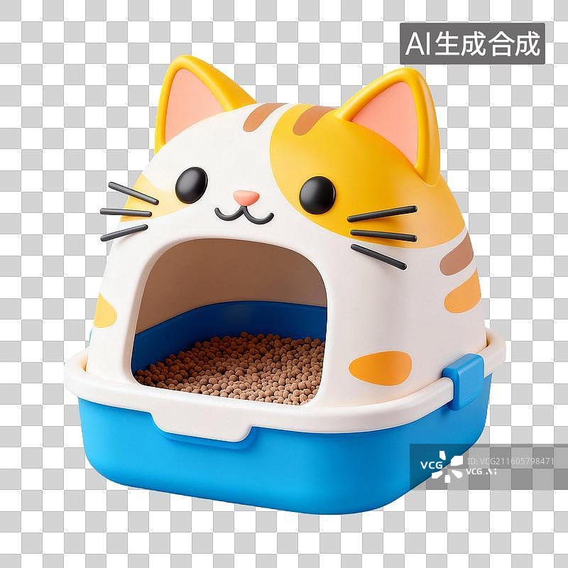 【AI数字艺术】3D拟物风格萌宠经济宠物用品宠物生活系列元素猫砂盆图片素材