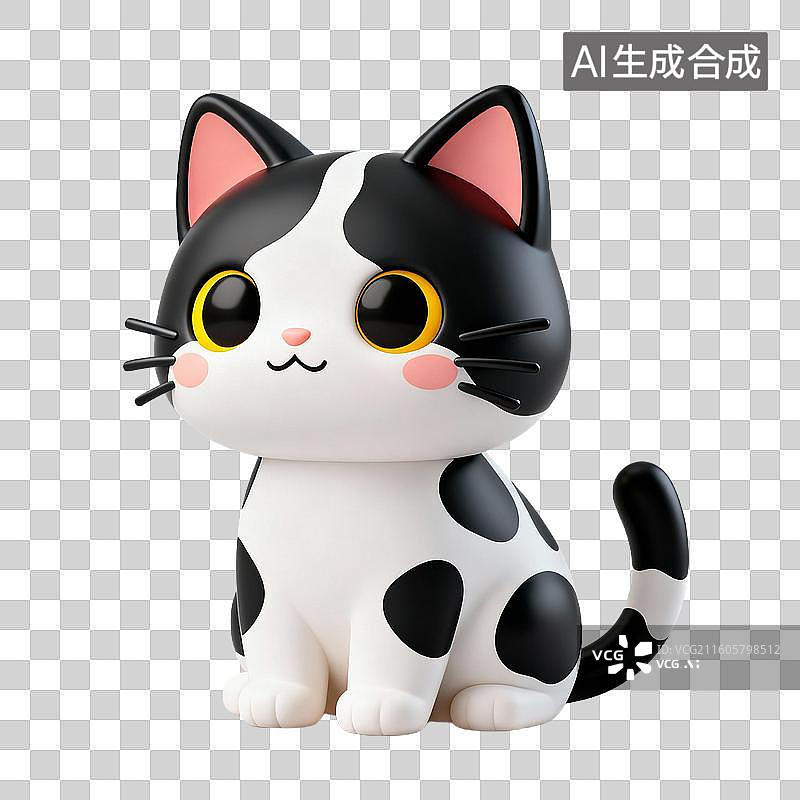 【AI数字艺术】3D拟物风格萌宠经济宠物用品宠物生活系列元素奶牛猫图片素材