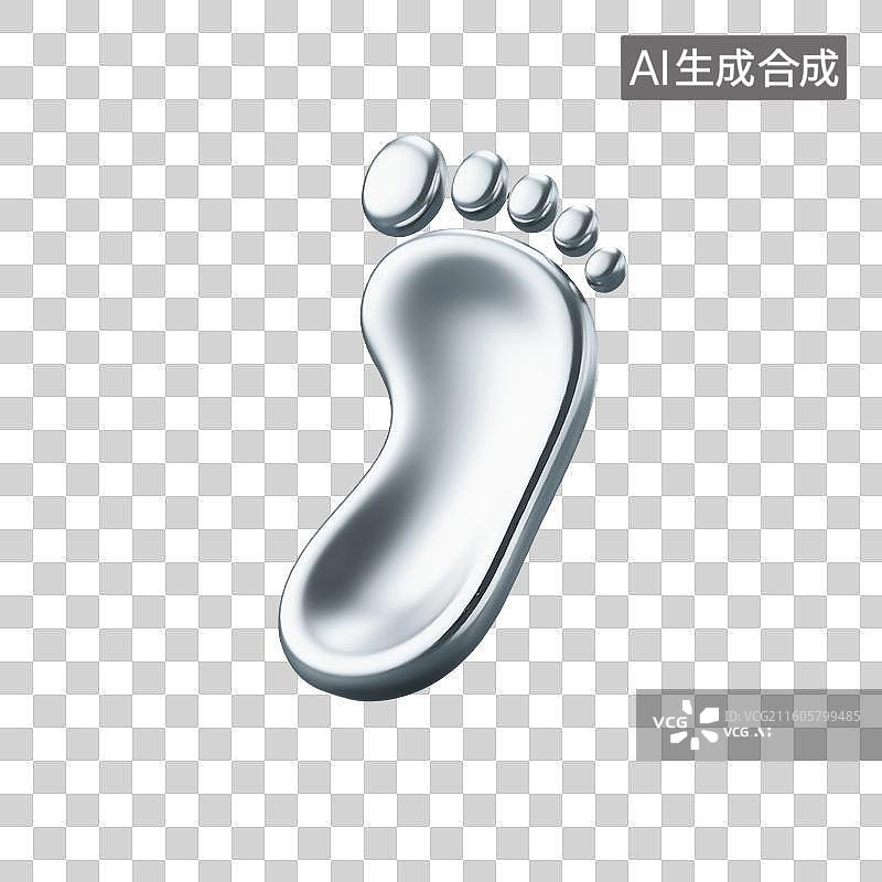 【AI数字艺术】3D渲染，金属银色足迹，脚印，徒步旅行，路线，图形图标，免抠元素图片素材