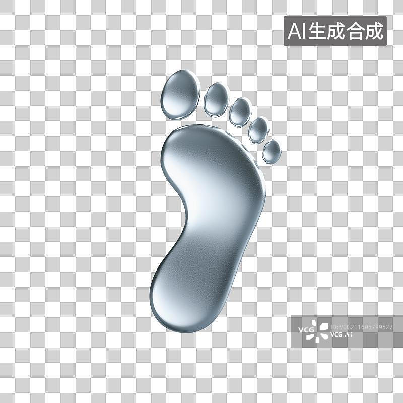 【AI数字艺术】3D渲染，金属银色足迹，脚印，徒步旅行，路线，图形图标，免抠元素图片素材