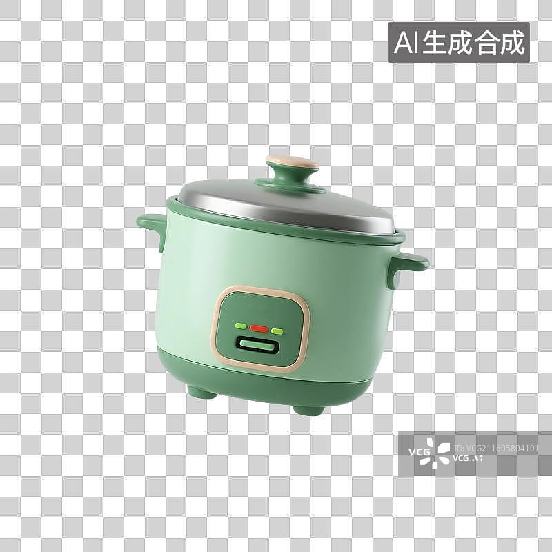 【AI数字艺术】3D渲染，卡通电饭锅，汤锅，厨房用品，烹调器具，免抠元素图片素材
