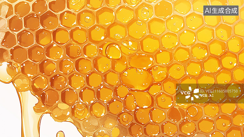 【AI数字艺术】蜂巢上的新鲜蜂蜜图片素材