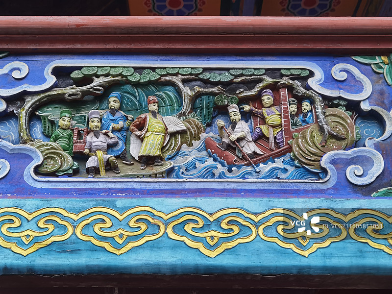 陕西省汉中市略阳县略阳紫云宫古戏台：局部雕刻装饰细节图片素材