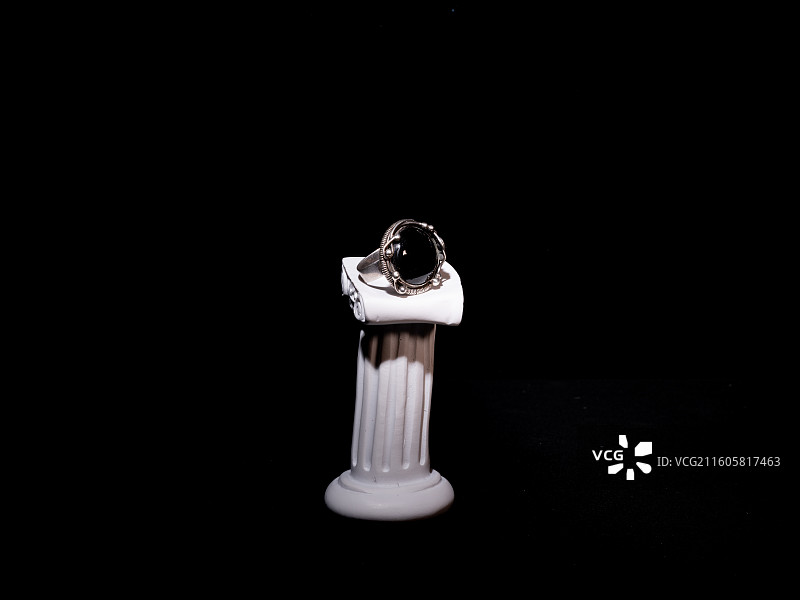 尼泊尔藏式首饰 00009 ～ 尼泊尔925银镶黑曜石戒指图片素材