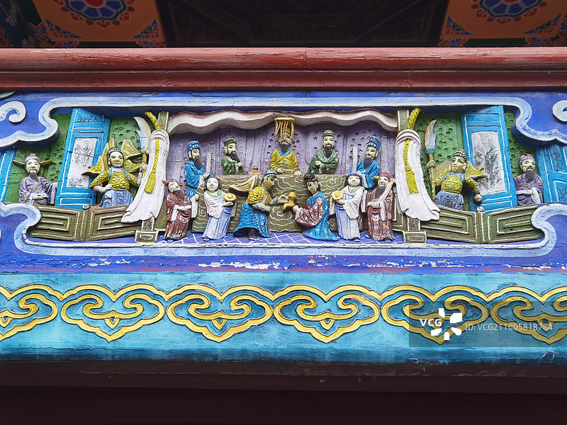 陕西省汉中市略阳县略阳紫云宫古戏台：局部雕刻装饰细节图片素材