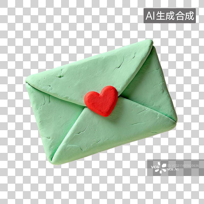 【AI数字艺术】3D渲染，卡通粘土风格，情书，一封情书，信封，信件，情书，来信，免抠元素图片素材
