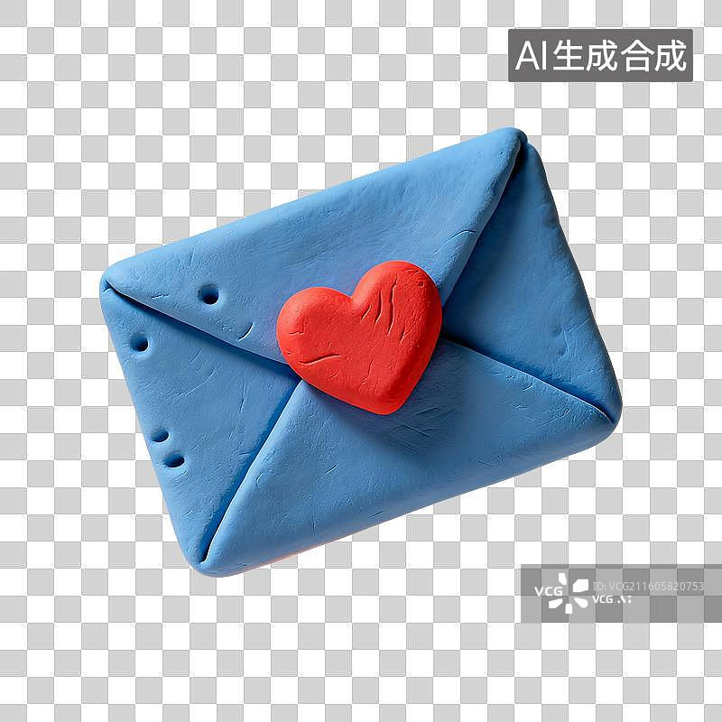 【AI数字艺术】3D渲染，卡通粘土风格，情书，一封情书，信封，信件，情书，来信，免抠元素图片素材