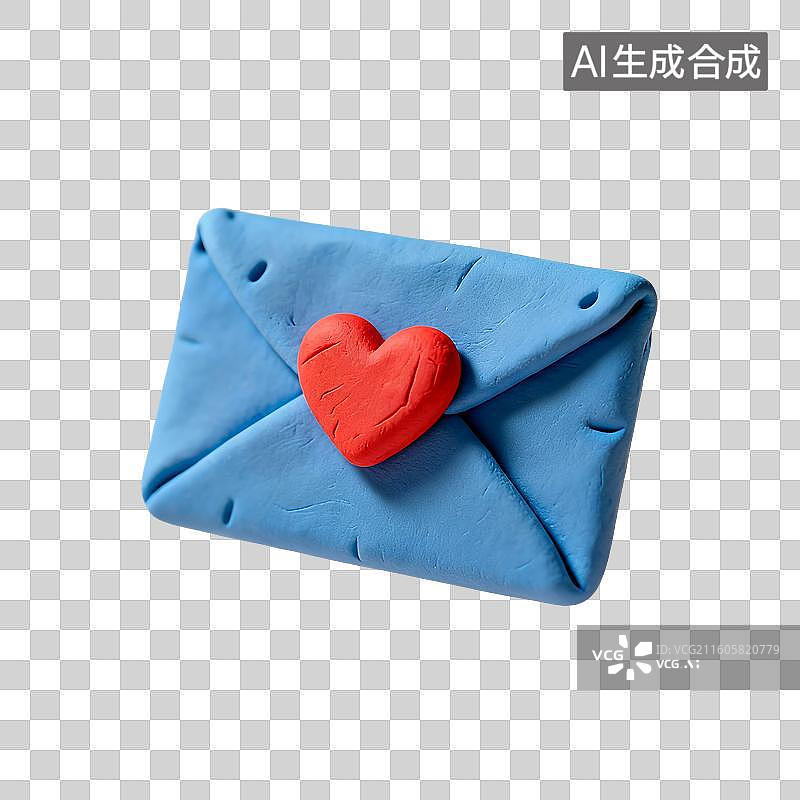 【AI数字艺术】3D渲染，卡通粘土风格，情书，一封情书，信封，信件，情书，来信，免抠元素图片素材