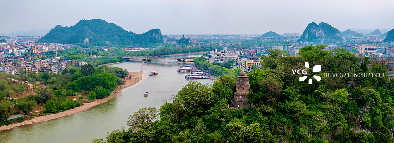 中国广西桂林两江四湖象山普贤塔航拍风光图片素材
