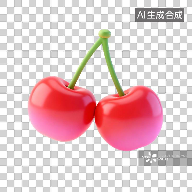 【AI数字艺术】3D渲染，粉色卡通水果，樱桃，车厘子免抠元素图片素材