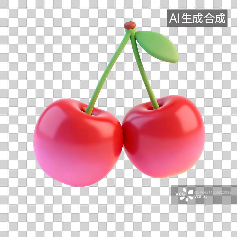 【AI数字艺术】3D渲染，粉色卡通水果，樱桃，车厘子免抠元素图片素材