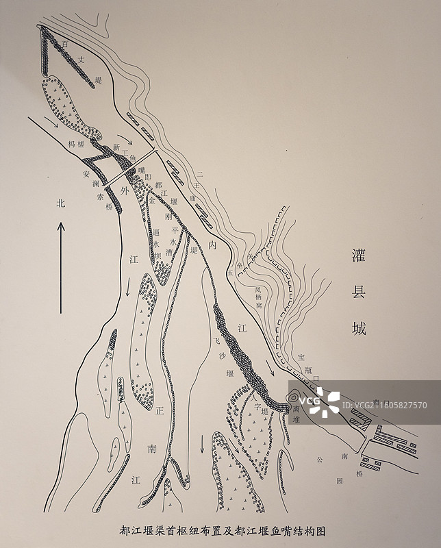 都江堰渠首枢纽布置及都江堰鱼嘴结构图 中国国家博物馆图片素材