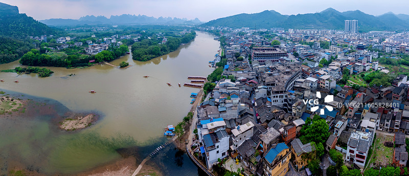 中国广西桂林灵川县大圩古镇航拍风光图片素材