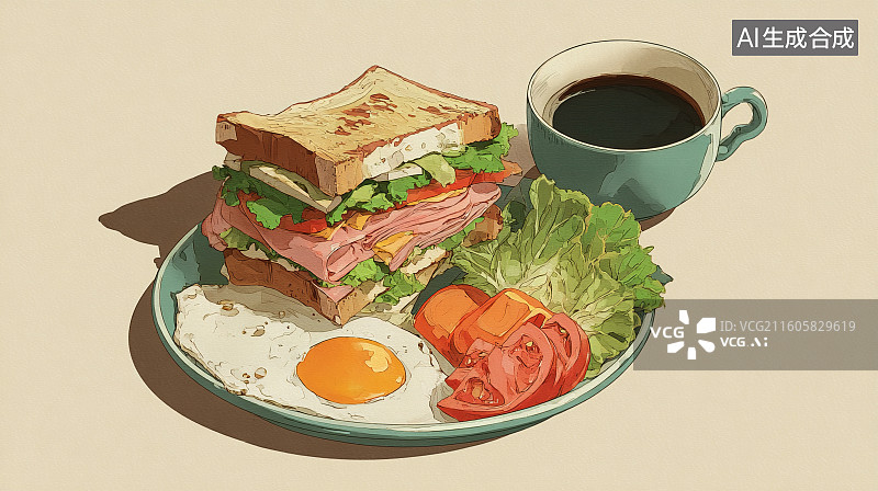 【AI数字艺术】水彩画西式早餐图片素材