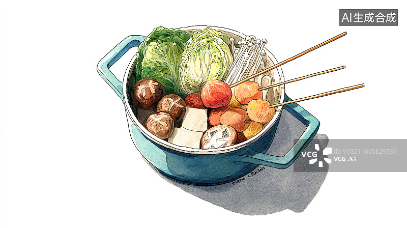 【AI数字艺术】水彩画中式麻辣烫图片素材