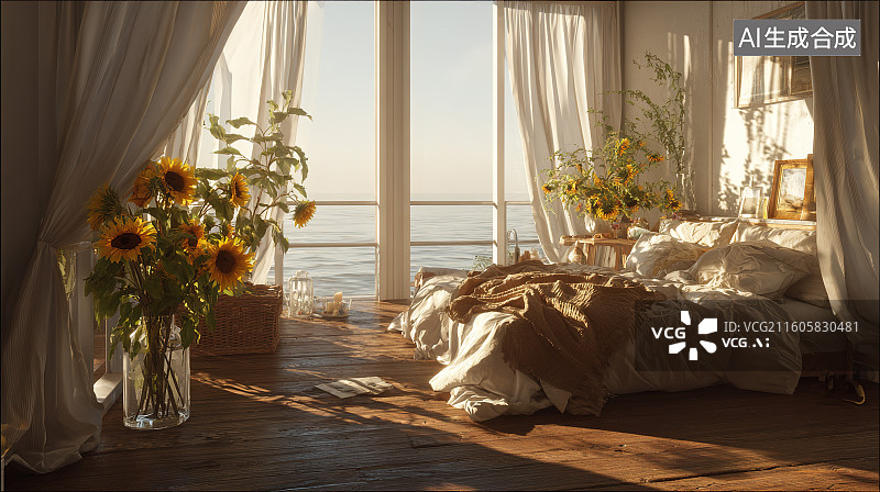 【AI数字艺术】海景向日葵卧室图片素材