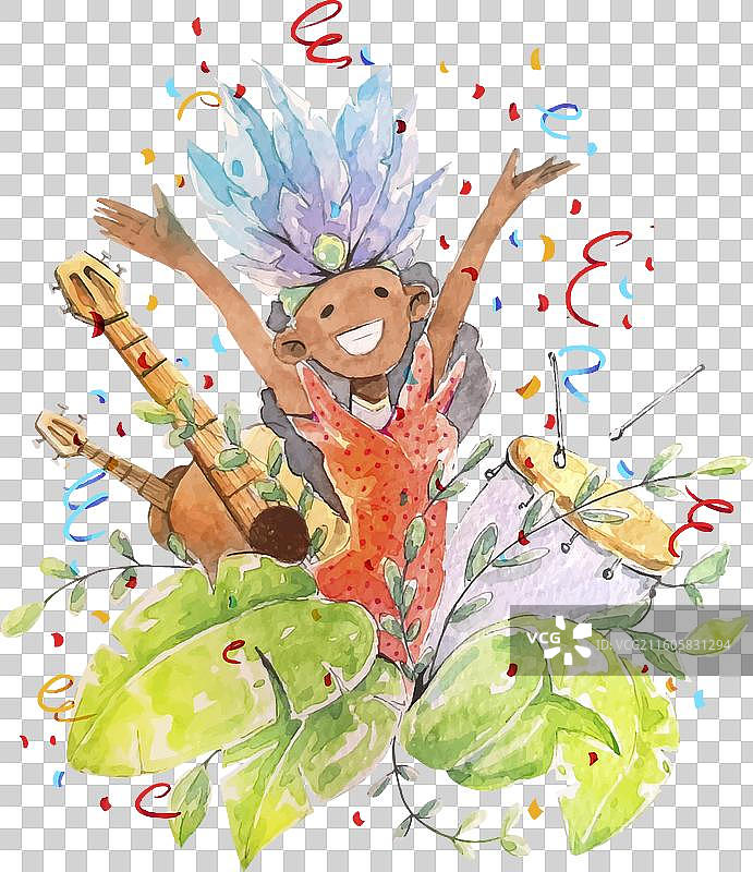 水彩巴西狂欢节与人物图片素材