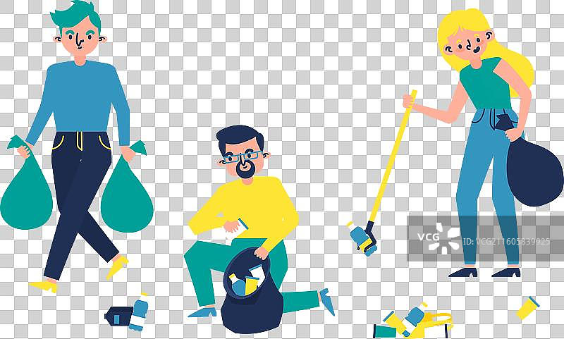 人们在海滩上进行清洁活动图片素材