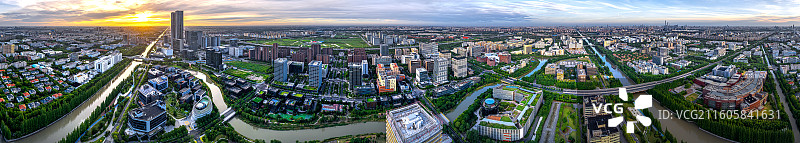航拍张江科学城日出全景 Ai未来街区人工智能岛 张江高科技产业园 浦东开发开放图片素材