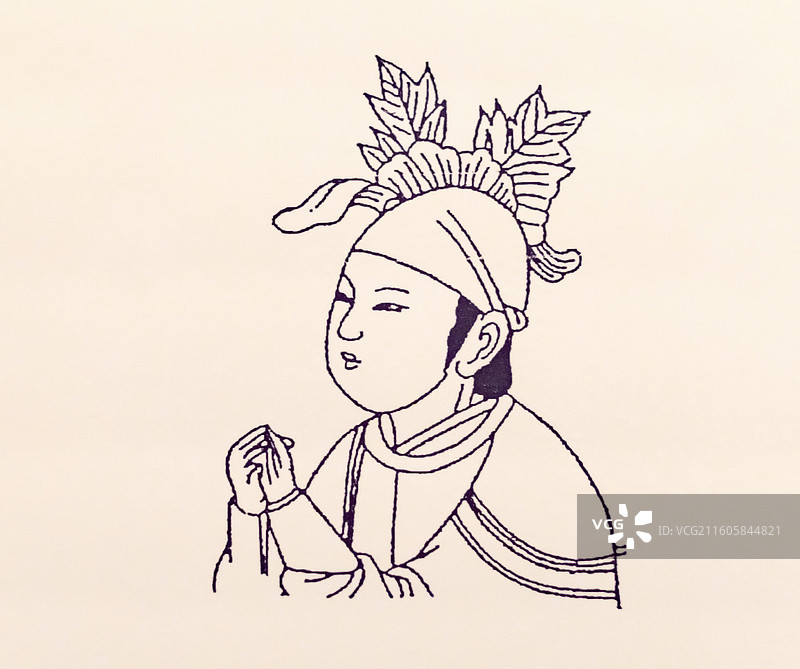 宋代女子戴冠示意图 花冠 河南偃师北宋画像砖 中国国家博物馆图片素材