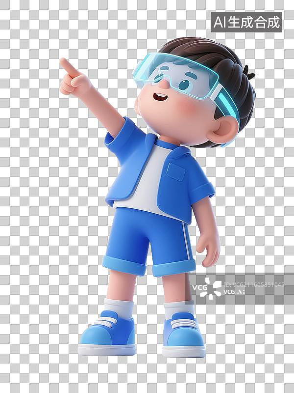 【AI数字艺术】3D渲染卡通人物，戴着人工智能眼镜的儿童，青少年，小学生，中学生，免抠元素图片素材