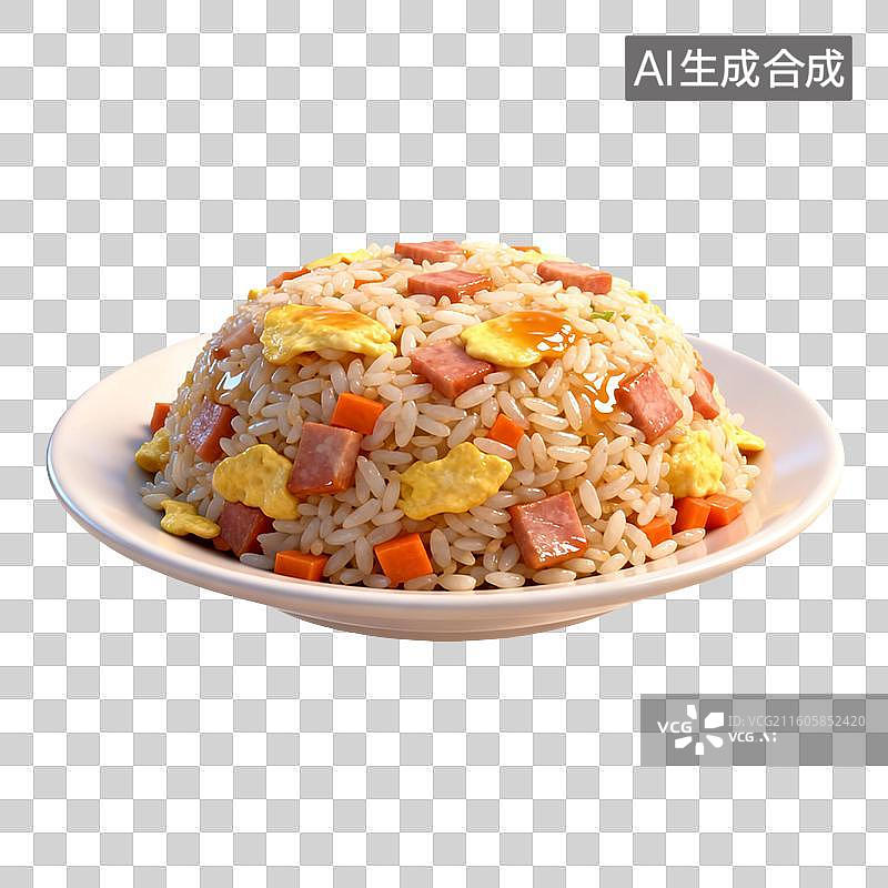 【AI数字艺术】3D渲染卡通炒饭，扬州炒饭，蛋炒饭，一盘炒饭，美味食品，免抠元素图片素材