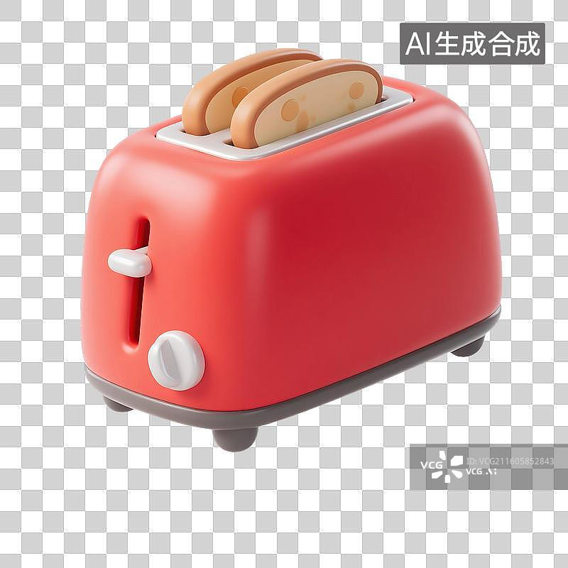 【AI数字艺术】3D渲染，卡通小家电，烤面包机，多士炉，免抠元素图片素材