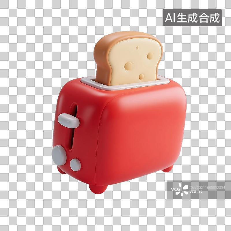 【AI数字艺术】3D渲染，卡通小家电，烤面包机，多士炉，免抠元素图片素材