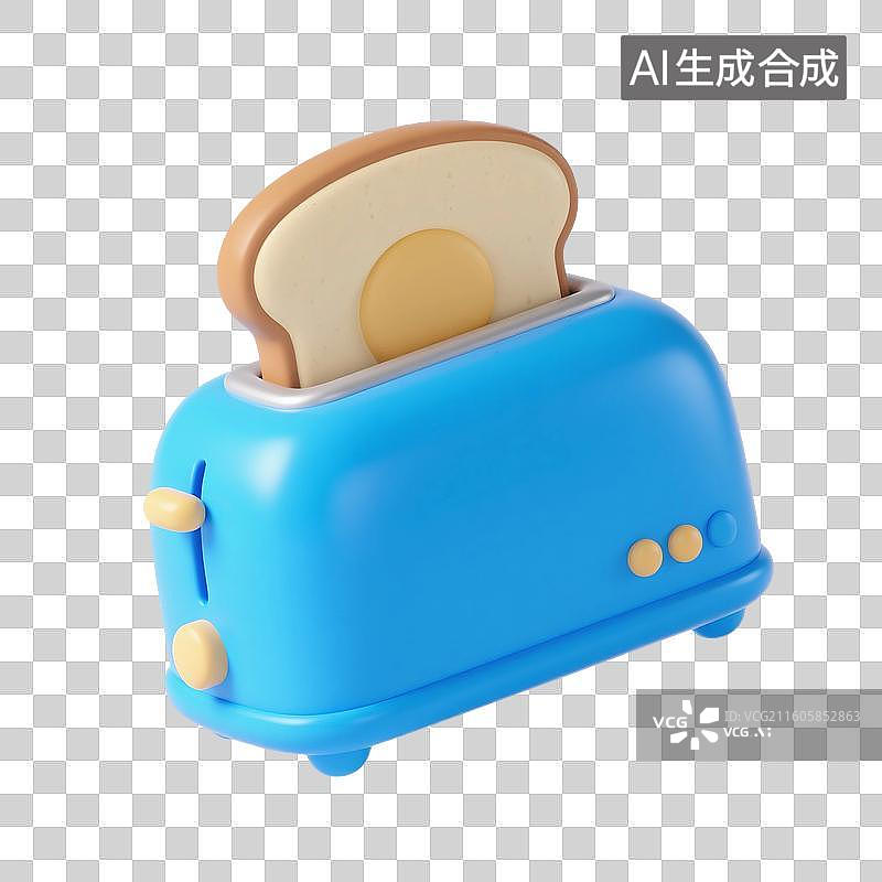 【AI数字艺术】3D渲染，卡通小家电，烤面包机，多士炉，免抠元素图片素材