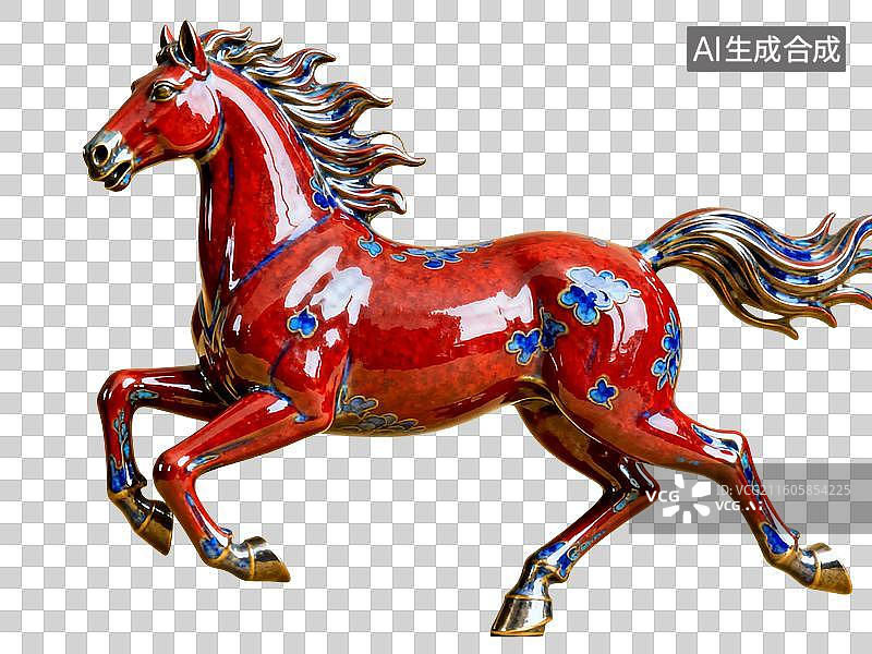 【AI数字艺术】3D渲染，景泰蓝，奔跑的马，马年，马，金色马，十二生肖，免抠元素图片素材