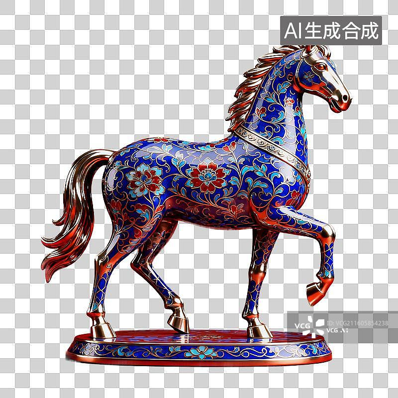 【AI数字艺术】3D渲染，景泰蓝，奔跑的马，马年，马，金色马，十二生肖，免抠元素图片素材