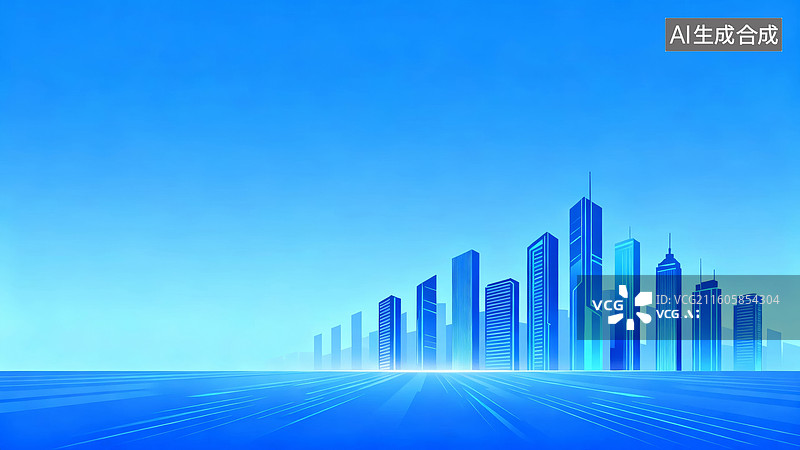 【AI数字艺术】蓝色城市天际线图片素材