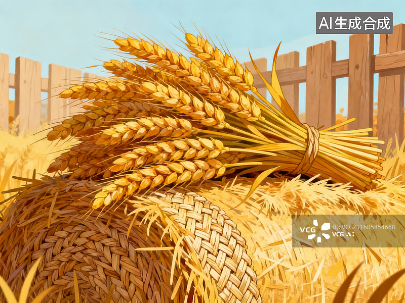 【AI数字艺术】金黄麦穗与草帽图片素材