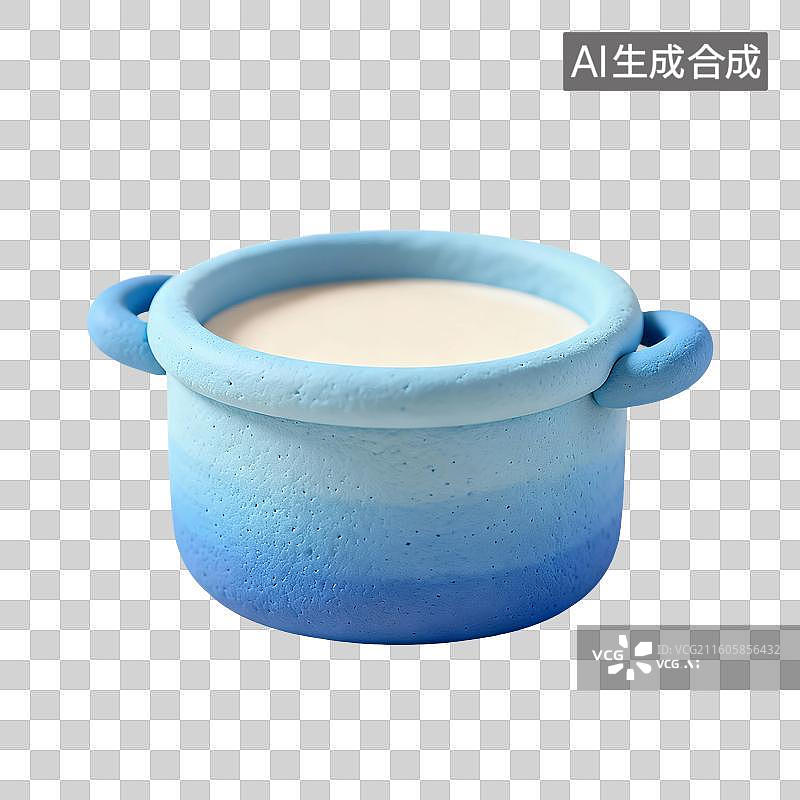 【AI数字艺术】3D渲染，卡通粘土风格，锅，汤锅，厨房用品，烹饪，烹调，料理，美食，免抠元素图片素材