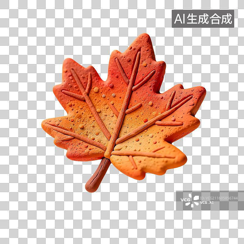 【AI数字艺术】3D渲染，卡通粘土风格，枫叶，冬天，秋天黄色叶子，树叶，树木，植物，免抠元素图片素材