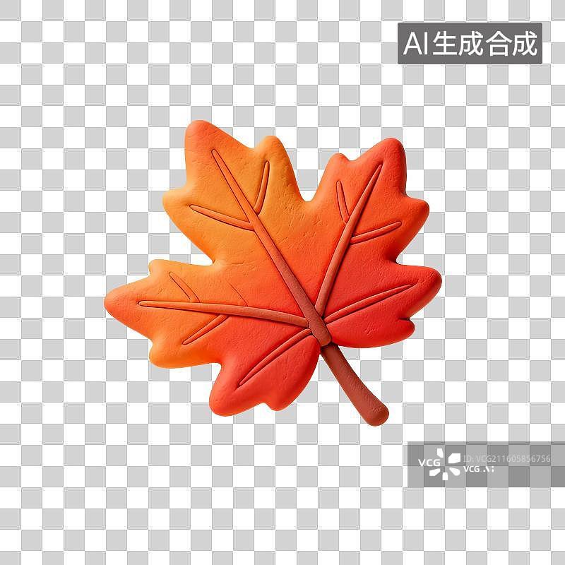 【AI数字艺术】3D渲染，卡通粘土风格，枫叶，冬天，秋天黄色叶子，树叶，树木，植物，免抠元素图片素材
