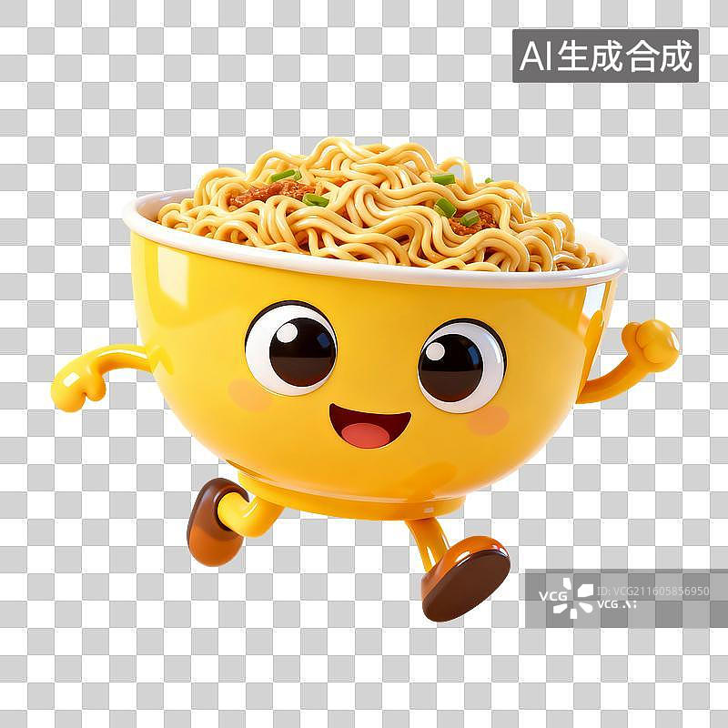 【AI数字艺术】3D渲染，卡通拟人面条，一碗挂面，面条，拉面，中国传统美食，免抠元素图片素材