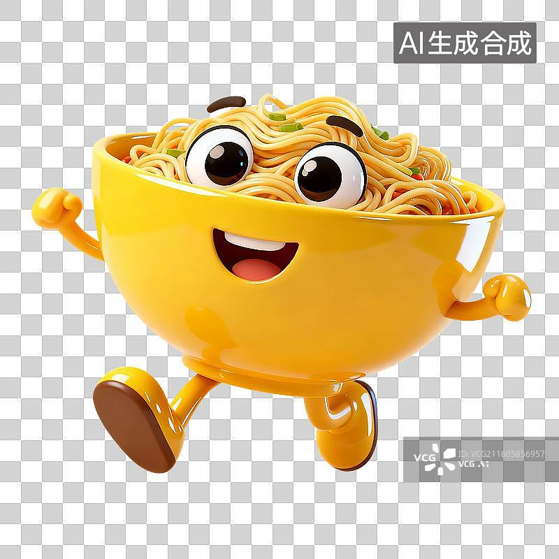 【AI数字艺术】3D渲染，卡通拟人面条，一碗挂面，面条，拉面，中国传统美食，免抠元素图片素材