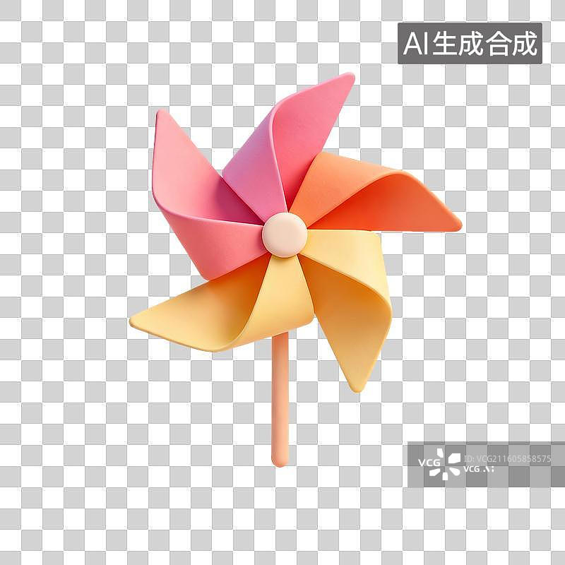 【AI数字艺术】3D渲染，卡通纸风车，风车，玩具，夏天，免抠元素图片素材