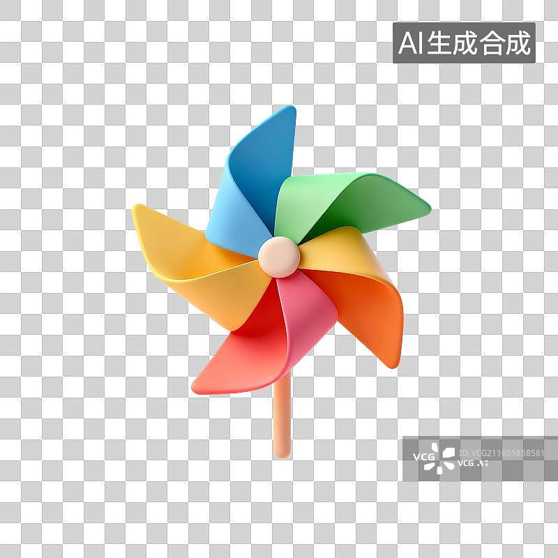 【AI数字艺术】3D渲染，卡通纸风车，风车，玩具，夏天，免抠元素图片素材